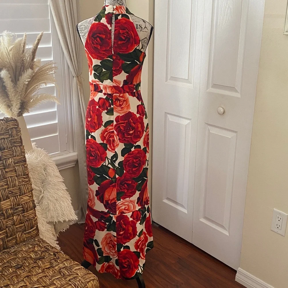 Enfocus Studio Floral Halter Maxi Dress Size 4 Red Roses Mermaid Style - Picture 5 of 10